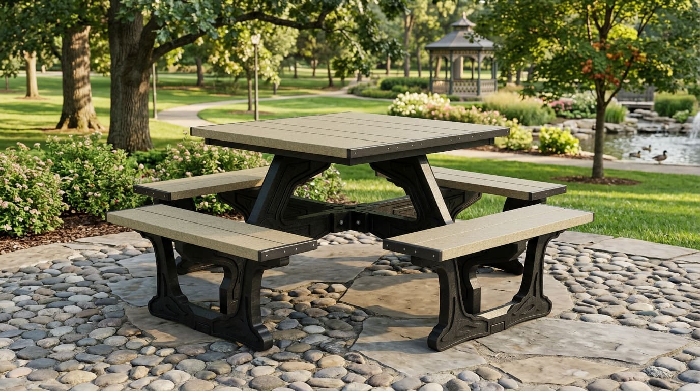 Town Square Table In a Architecture Setting